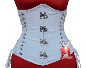 Women White Cotton Underbust Corset Steel Boned Cotton Steam Punk Claps Closures Hi-314 Underbust Corset White Cotton Steampunk corsage