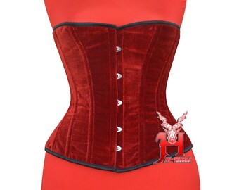 Corsetto a mezzo busto da donna in velluto rosso fatto a mano