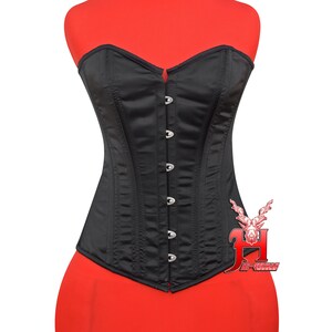 Handmade Women Black Satin Overbust Corsets Steel Boned Corsets Satin full breast corset black red white laced corset corset