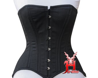 Corset overbust femme Double acier désossé taille entraînement corsets coton marron Hi-48 Overbust Corset noir blanc rouge coton corsage