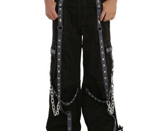 handmade black Electro bondage rave men gothic cyber chain goth jeans punk rock pant trouser and short HI-446-GT