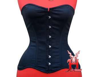 Corset overbust pour femmes faits à la main en acier désossé taille formation gothique noir coton corset Hi-76 Overbust Corset noir coton corset