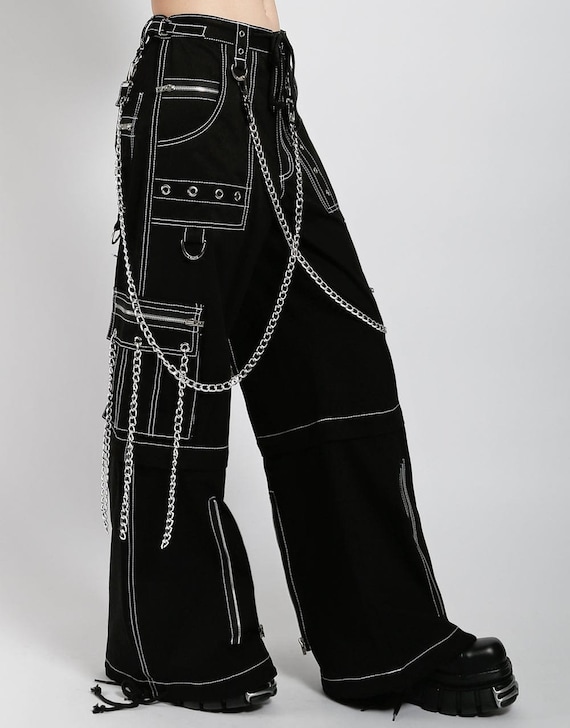 Gothic Chain Bandage Wide Leg Pants Women Oversize Low Rise Dark