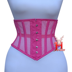 Handmade Women Hot Pink Cotton Mesh Underbust Corset Steel Boned Corset Waist Training Hourglass Shape Corset