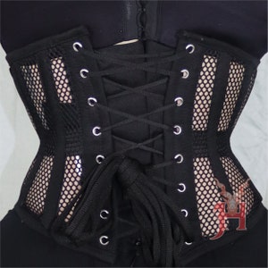 Corset sous le buste en maille pour femmes, désossé en acier robuste, entraînement à la taille, en forme de sablier, Hi46 Underbust Corset Corsage Black Mesh image 7