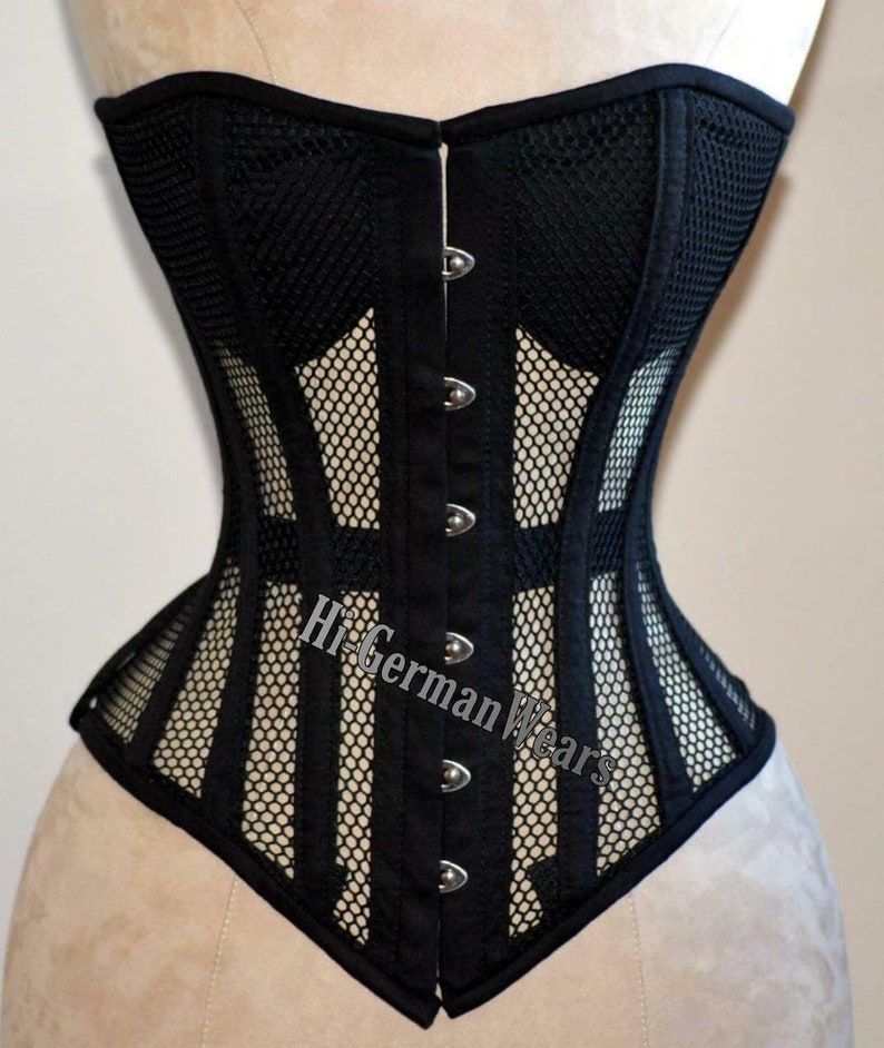 Sexy Women Black Mesh Cotton Overbust Corsets Steel Boned Waist Trainer Corset Hi-43 Vollbrustkorsett corsage Baumwolle Weiß Schwarz Netz 