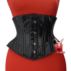 Women PVC Underbust Corsets Double Steel Boned Under Bust Waist Training Corset Black PVC Hi-24 Underbust corsage Black patent corset