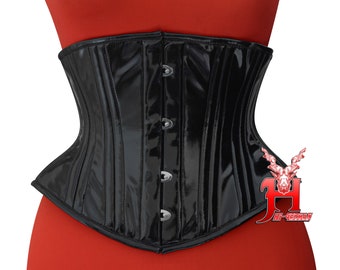 Corsets sous le buste en PVC pour femmes, Double acier désossé sous le buste, Corset d'entraînement à la taille, noir PVC Hi-24, corsage sous le buste, corset noir breveté