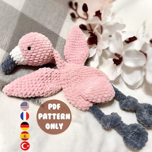 Flamingo Schnuffeltuch. Süßer Kuscheltier. Amigurumi. Gehäkelt. PDF-Datei. Vogel. Plüsch. Baby Schmusetuch. Einfach. Herzallerliebst. Muster. Anleitung. Rosa.