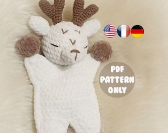 Mini reindeer comforter. Deer snuggler. Amigurumi. Crochet. PDF. Animal. Sleepy. Plush. Baby security blanket. Easy. Pattern. Tutorial