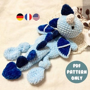 Dragon comforter. Cute snuggler. Dinosaur. Amigurumi. Crochet. PDF. Animal. Plush. Baby security blanket. Easy. Lovey