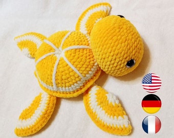 Turtle lemon crochet pattern/tutorial. Crochet. Amigurumi. PDF. Plush. Citrus.
