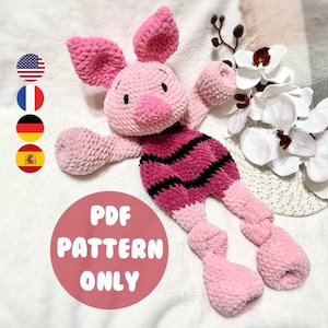 Manta de seguridad para bebé de Vinnie the Pooh. Amigurumi. Tejido a crochet. PDF. Animal. Dormilón. Peluche. Edredón. Cerdo. Dibujo animado.