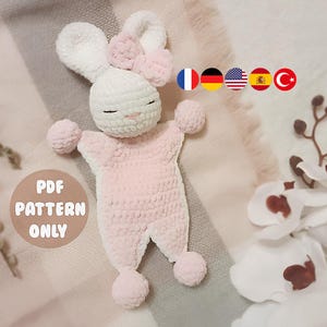 Mini conejito de peluche. Arrullo. Amigurumi. Crochet. PDF. Animal. Dormilón. Peluche. Manta de seguridad para bebé. Fácil. Rosa. Adorable.