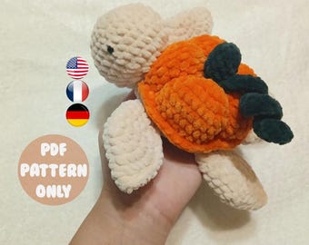The turtle pumpkin. Crochet. Pattern. Tutorial. Sweet. Amigurumi. PDF. Vegetable. Halloween. Pattern. Tutorial