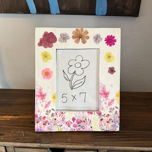 5x7 Picture Frame, Decoupaged, Rustic, with dried flower embellishments, Handmade