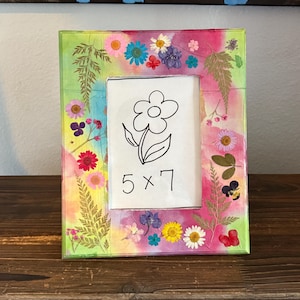 5x7 Picture Frame, Decoupaged, Rustic, with dried flower embellishments, Handmade