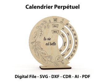 French Calendar Laser Cut File, Perpetual Calendar Vector, CNC Cut, SVG, cnc Pattern, DXF file, Cnc plan, vector plan file, eternal calendar