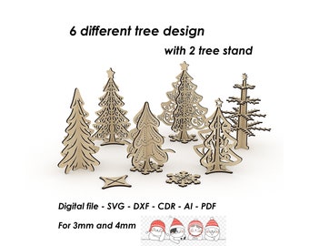 Standing Trees Christmas Snowflake , Noel Tree, Glowforge SVG template, Christmas Gift, laser cut file