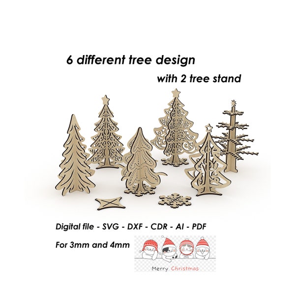 Standing Trees Christmas Snowflake , Noel Tree, Glowforge SVG template, Christmas Gift, laser cut file