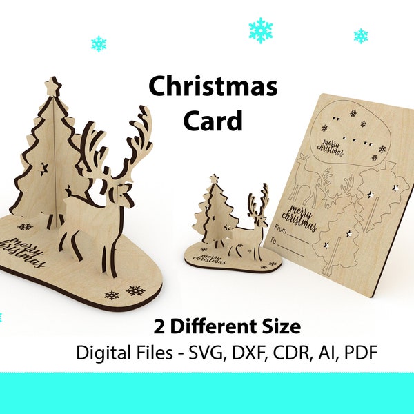 Kerstkaart Lasergesneden bestanden, Kerstboomcadeau, Kerstsouvenirkaart, Cnc vectorplan, Modelpatroonbestand, Cnc Cut, DXF SVG-sjabloon