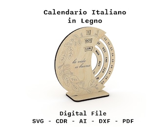 Italian Calendar, Laser Cut File, Perpetual Calendar Vector, CNC Cut, SVG, cnc Pattern, DXF file, Cnc plan, vector plan file