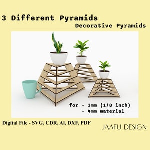 Houten piramide decorset, multifunctioneel decoratief SVG-object, unieke vaasstandaard, minimaal object, eenvoudige kandelaar
