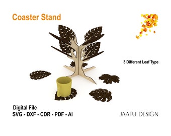 Leaf Coasters Laser Cut, Decorative Naturel SVG file, DXF Vector file