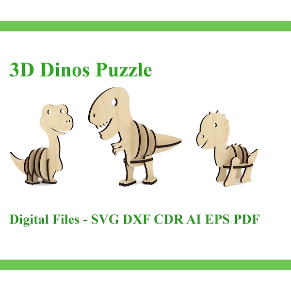 Dino Puzzle Laser Cut File, 3D puzzle, vector for CNC, vector file, vector cut file, digital vector art, cnc pattern, cnc cut, Dinosaur toy