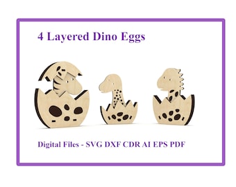 Layered Dino Eggs Laser Cut File, 3D puzzle, vector for CNC, vector file, vector cut file, digital vector art, cnc pattern, Dinosaur toy