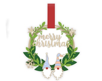 Christmas Wreath, Laser Cut Files, Merry Christmas, Christmas Gnome, Home Decoration, Christmas wreath SVG , ornament DXF