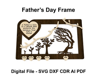 Father Day laser cut file, Family Frame, DAD SVG, Glowforge DXF vector, Wall decor Daddy