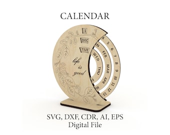 Calendar Laser Cut File, Perpetual Calendar Vector, CNC Cut, SVG, cnc Pattern, DXF file, Cnc plan, vector plan file, eternal calendar