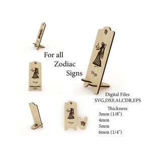 Supporto per telefono SVG, file tagliati al laser, supporto per telefono con segno zodiacale, file Glowforge, modello CNC, supporto per telefono DXF Cdr
