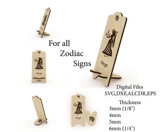 Phone Stand SVG, Laser Cut Files, Zodiac Sign Phone Stand, Glowforge File, CNC Pattern, Phone Holder DXF Cdr
