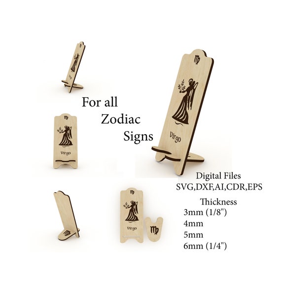 Phone Stand SVG, Laser Cut Files, Zodiac Sign Phone Stand, Glowforge File, CNC Pattern, Phone Holder DXF Cdr