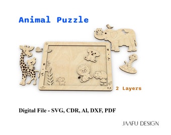 Laser cut puzzle, Animal puzzle for kids, SVG glowforge file, DXF file for kids, Wooden puzzle