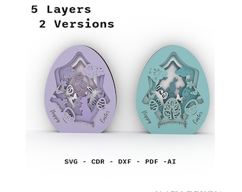 Easter Egg laser cut file, 5 Layers 2 Different model, Glowforge vector, Easter SVG template