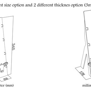 May include: Two different sizes of a cardboard display stand with a bird design. The stand is 345 mm tall and 88 mm wide, or 460 mm tall and 91 mm wide. The stand is designed to be folded and assembled.