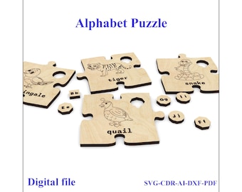 Alphabet Puzzle Laser File, Zoo Puzzle Educational, Gift For Kids, Learn Letters with playing, Play and Learn