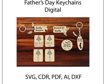 Glowforge Keychain File | Fathers Day Files | Hooked On Daddy Cut File | SVG Keyrings Dad | Dad SVG laser cutting