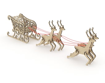 Santa sleigh Laser Cut File, Christmas Sleigh , Sleigh svg, Noel gift, , digital vector art, vector cut file, ornament dxf