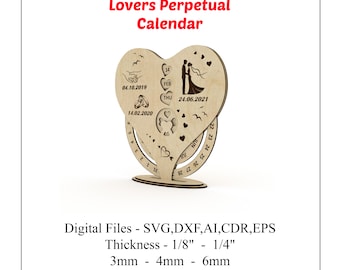 Perpetual Calendar SVG, Valentines Day Laser Cut, Laser Cut Files, Glowforge Files, Valentines Heart, Lovers Calendar
