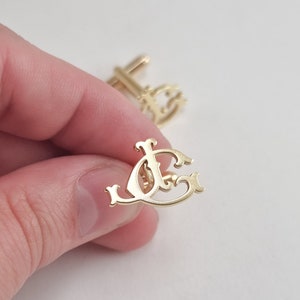 Custom Monogram Sterling Silver Cufflinks for Groom, Personalized Initial Cufflinks, Groomsmen Wedding Gift, Handmade Men's Jewelry,18K Gold