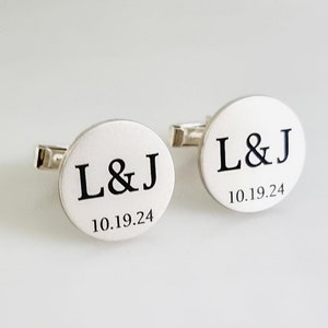 Personalized Cuff Link, Groom Wedding Cuff links, Personalized engraved silver round cufflink, Initials Cuff link, Father&#39;s Day Gift For Him