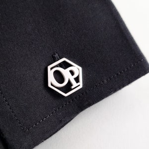 Gemelos con iniciales hexagonales, gemelos para padre, gemelos personalizados, regalo para padrinos de boda, gemelos para novios, gemelos para Black Friday
