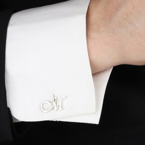 Monogram Cufflinks Personalized Script Initial Cufflinks Custom Groom Wedding Gift