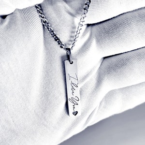 Sterling Silver I Love You Bar Necklace - Custom Engraved Mens Jewelry
