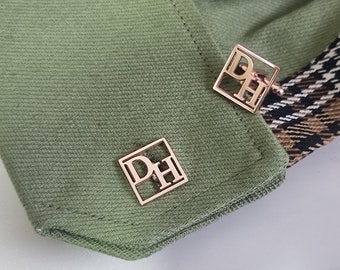 Spinki do mankietów z inicjałem w kształcie kwadratu, spersonalizowany monogram, prezent ślubny dla pana młodego