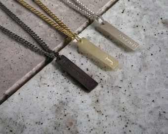 Personalisierte Bar Halskette für Männer - Sterling Silber Anhänger, handgemachtes minimalistisches Geschenk für Ihn